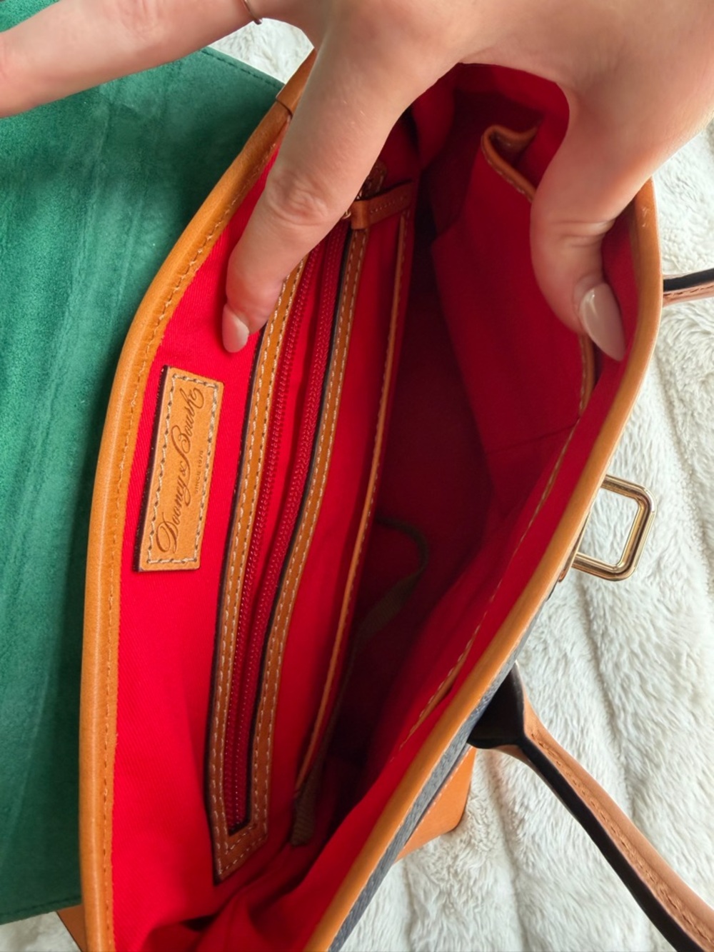 Dooney & Bourke Navy and Tan Leather Satchel - Picture 2 of 4